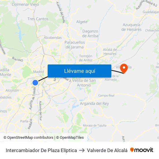 Intercambiador De Plaza Elíptica to Valverde De Alcalá map
