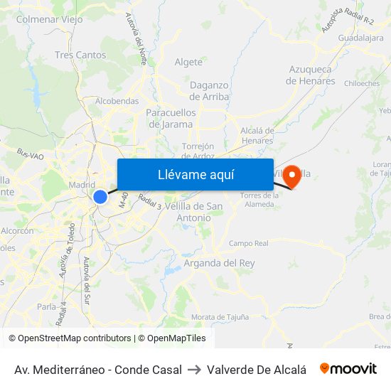 Av. Mediterráneo - Conde Casal to Valverde De Alcalá map