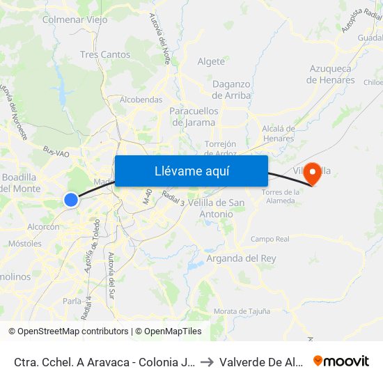 Ctra. Cchel. A Aravaca - Colonia Jardín to Valverde De Alcalá map