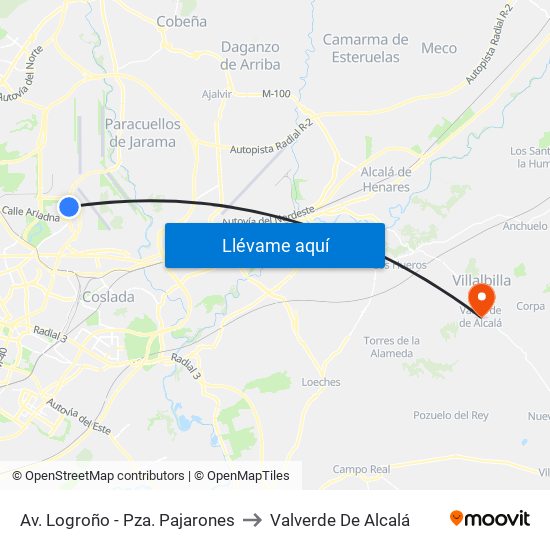 Av. Logroño - Pza. Pajarones to Valverde De Alcalá map