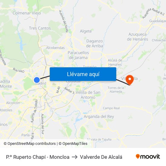 P.º Ruperto Chapí - Moncloa to Valverde De Alcalá map