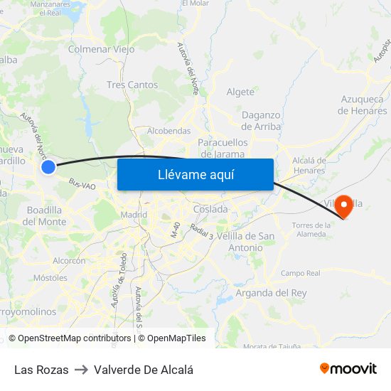 Las Rozas to Valverde De Alcalá map