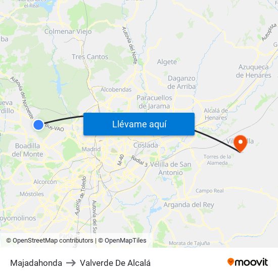 Majadahonda to Valverde De Alcalá map