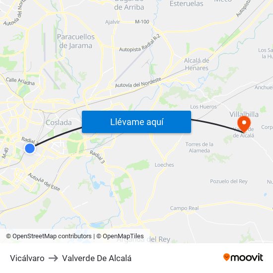 Vicálvaro to Valverde De Alcalá map