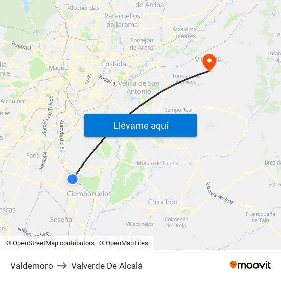 Valdemoro to Valverde De Alcalá map