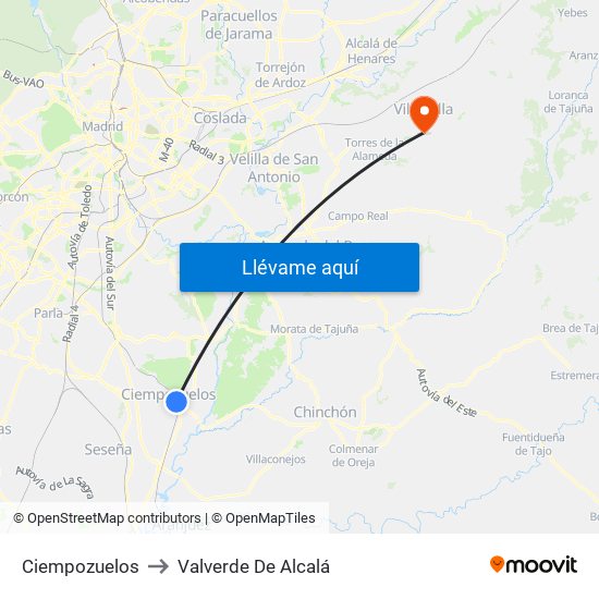 Ciempozuelos to Valverde De Alcalá map