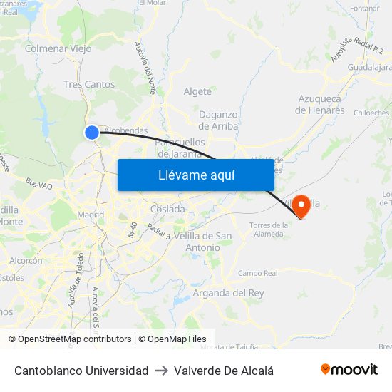 Cantoblanco Universidad to Valverde De Alcalá map