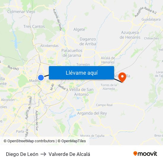 Diego De León to Valverde De Alcalá map