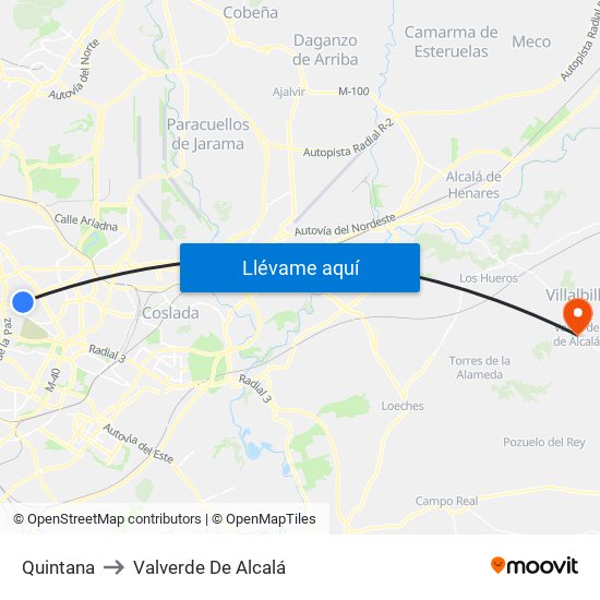 Quintana to Valverde De Alcalá map