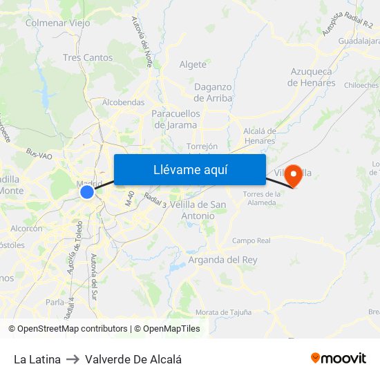 La Latina to Valverde De Alcalá map