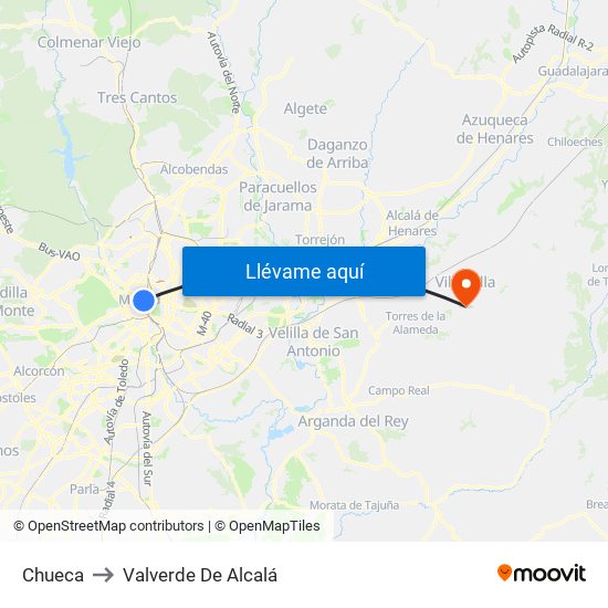 Chueca to Valverde De Alcalá map