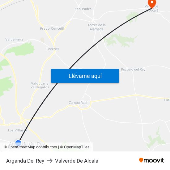 Arganda Del Rey to Valverde De Alcalá map