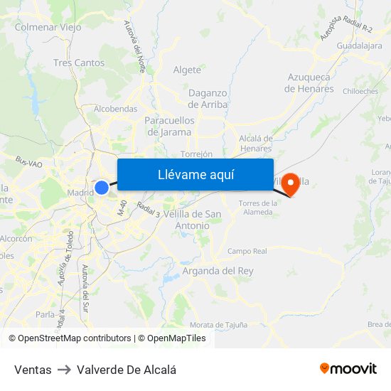 Ventas to Valverde De Alcalá map