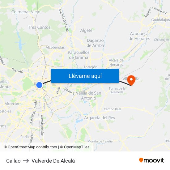 Callao to Valverde De Alcalá map