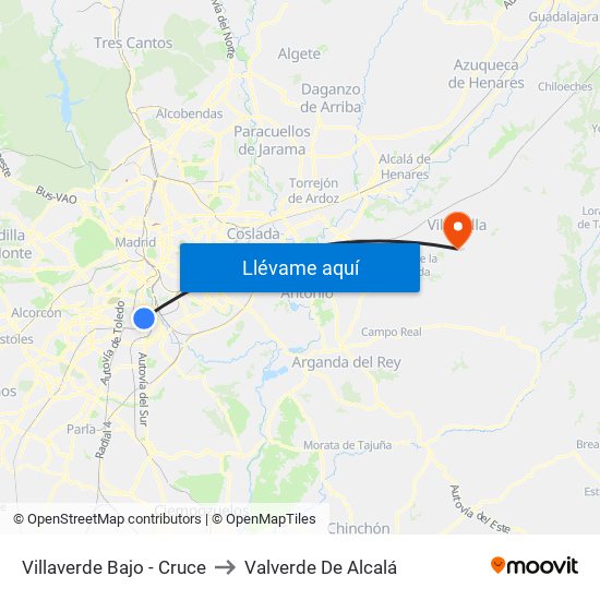 Villaverde Bajo - Cruce to Valverde De Alcalá map