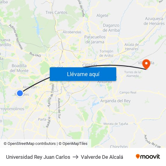 Universidad Rey Juan Carlos to Valverde De Alcalá map