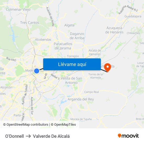 O'Donnell to Valverde De Alcalá map