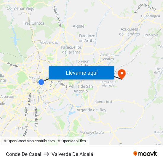 Conde De Casal to Valverde De Alcalá map