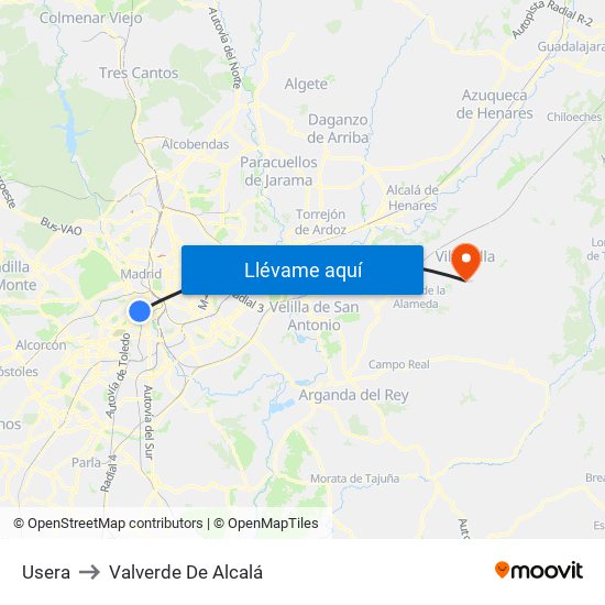 Usera to Valverde De Alcalá map