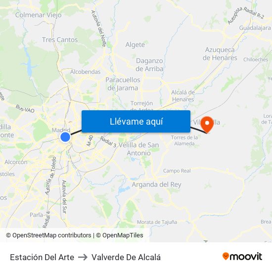 Estación Del Arte to Valverde De Alcalá map