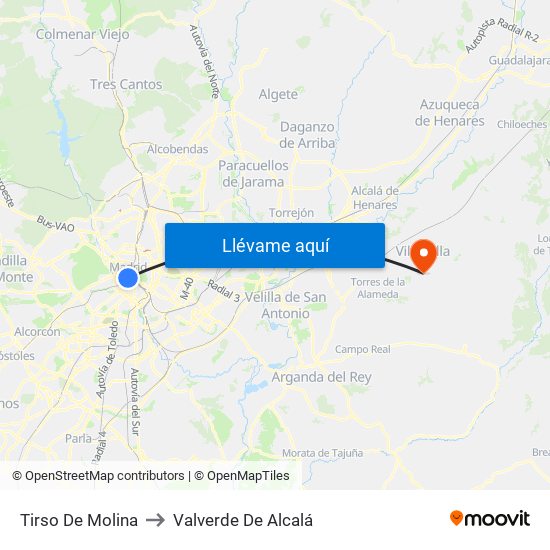 Tirso De Molina to Valverde De Alcalá map