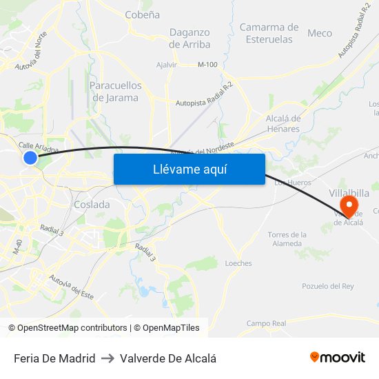 Feria De Madrid to Valverde De Alcalá map