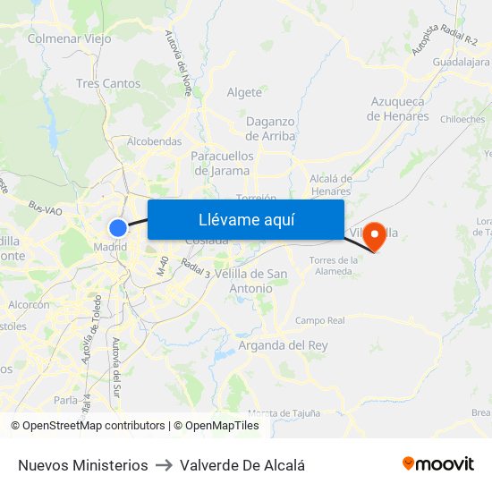 Nuevos Ministerios to Valverde De Alcalá map