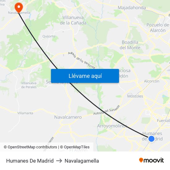 Humanes De Madrid to Navalagamella map