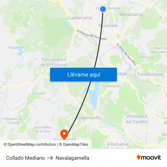 Collado Mediano to Navalagamella map