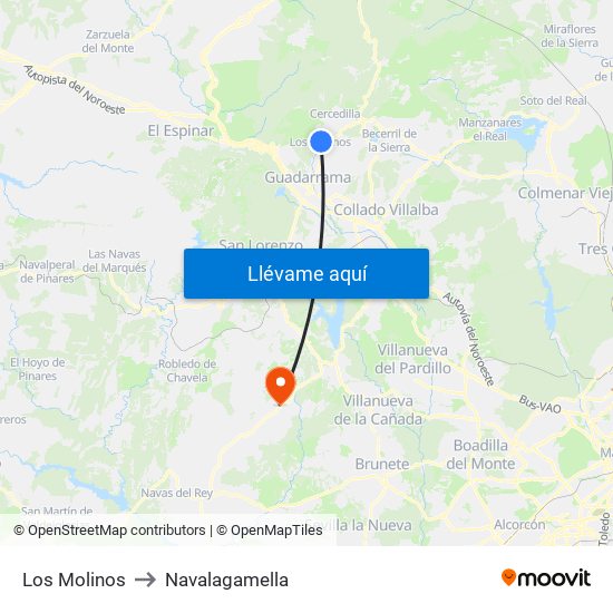 Los Molinos to Navalagamella map