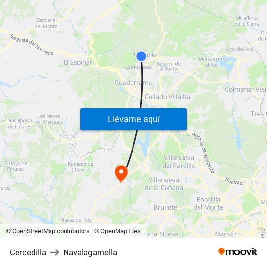 Cercedilla to Navalagamella map