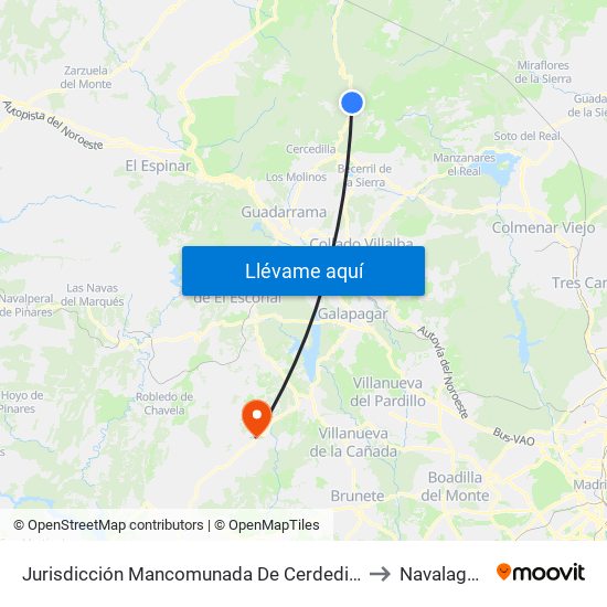 Jurisdicción Mancomunada De Cerdedilla Y Navacerrada to Navalagamella map