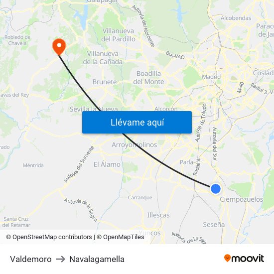 Valdemoro to Navalagamella map
