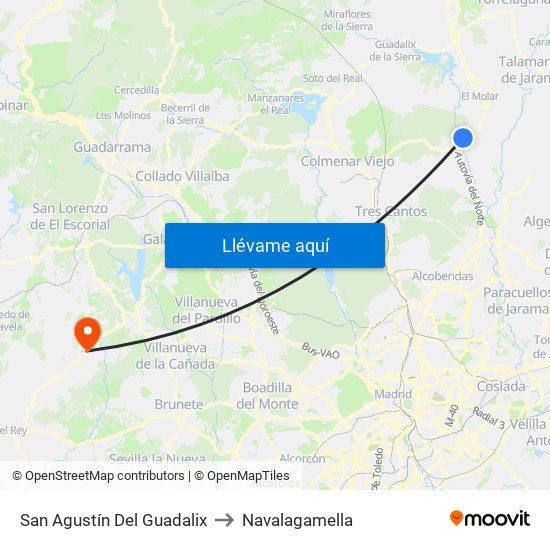 San Agustín Del Guadalix to Navalagamella map