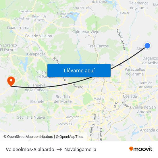 Valdeolmos-Alalpardo to Navalagamella map
