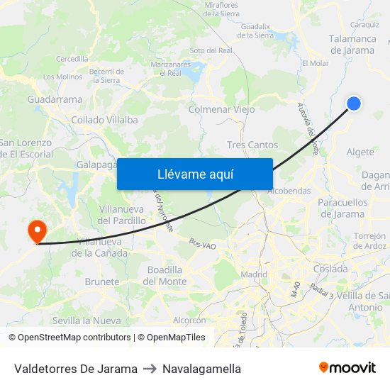 Valdetorres De Jarama to Navalagamella map