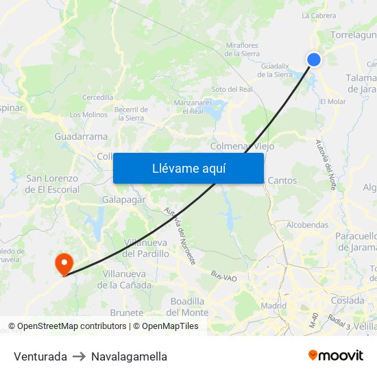 Venturada to Navalagamella map