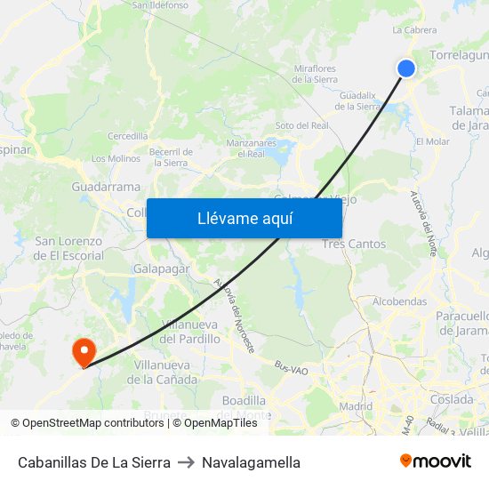 Cabanillas De La Sierra to Navalagamella map