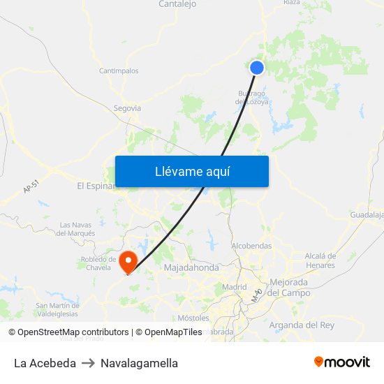 La Acebeda to Navalagamella map