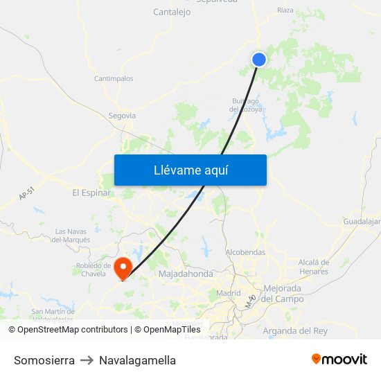 Somosierra to Navalagamella map
