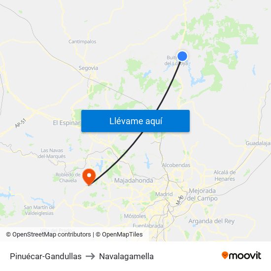 Pinuécar-Gandullas to Navalagamella map