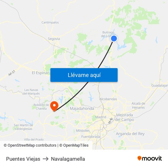 Puentes Viejas to Navalagamella map