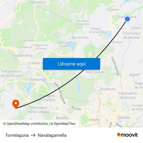 Torrelaguna to Navalagamella map