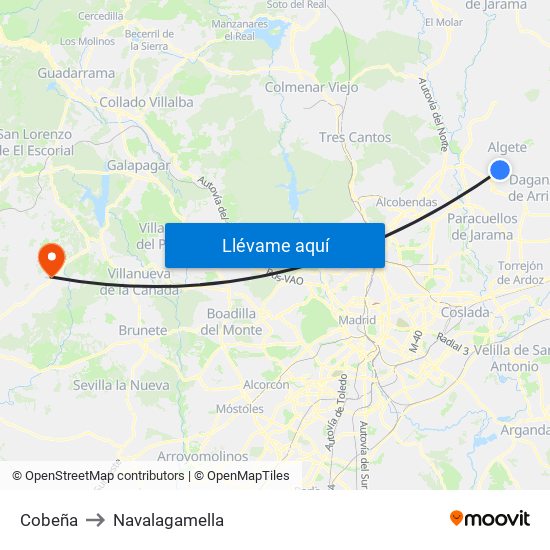 Cobeña to Navalagamella map