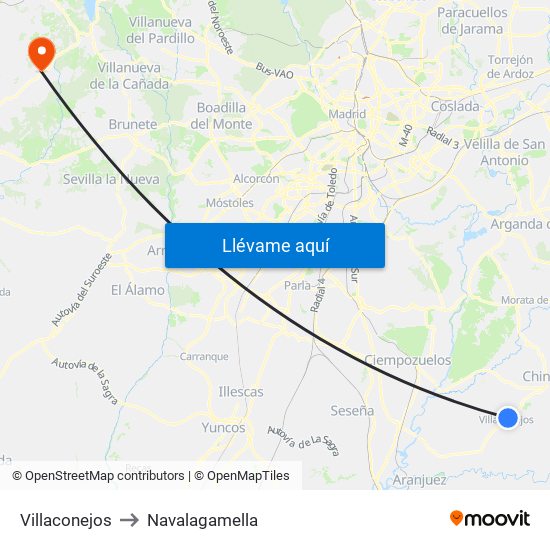 Villaconejos to Navalagamella map