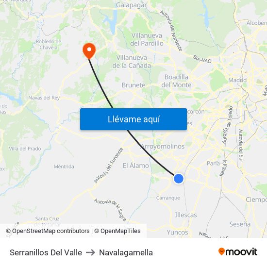 Serranillos Del Valle to Navalagamella map