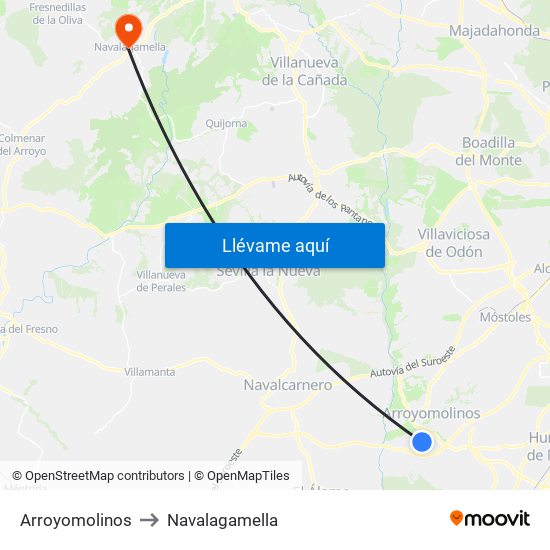 Arroyomolinos to Navalagamella map