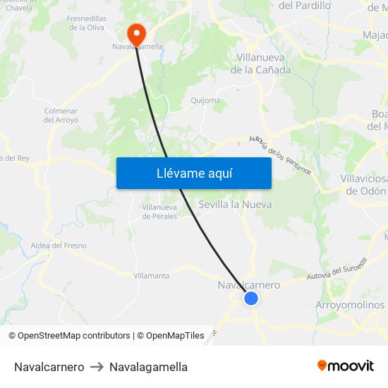 Navalcarnero to Navalagamella map