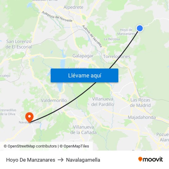 Hoyo De Manzanares to Navalagamella map