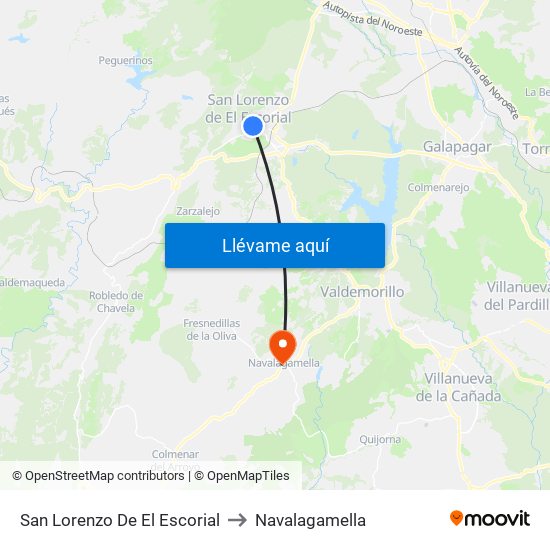 San Lorenzo De El Escorial to Navalagamella map